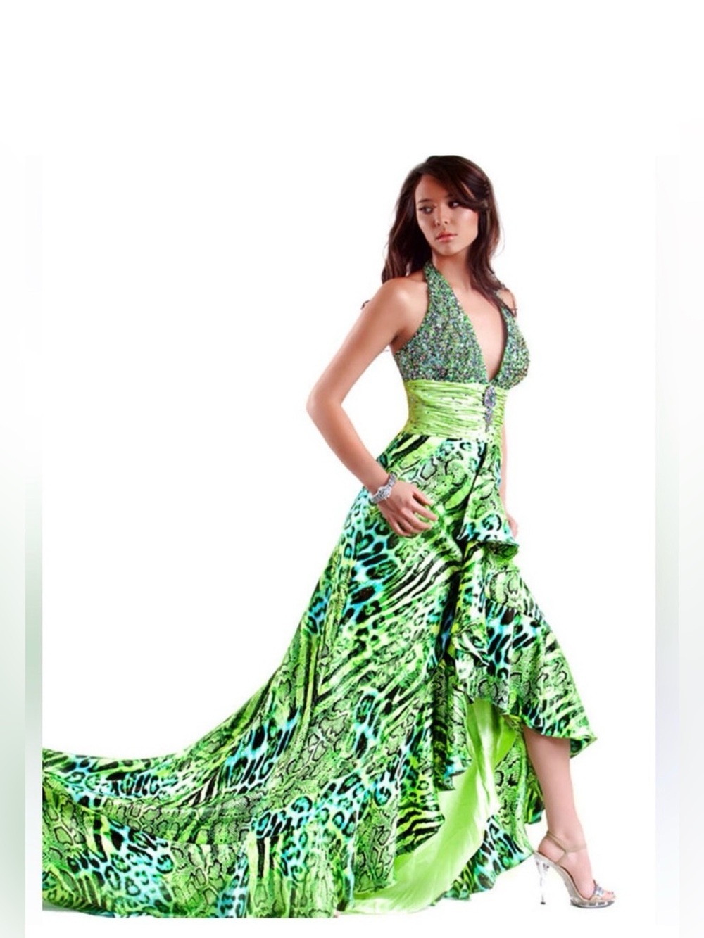 Jovani- style 6526 print beaded halter size 6
